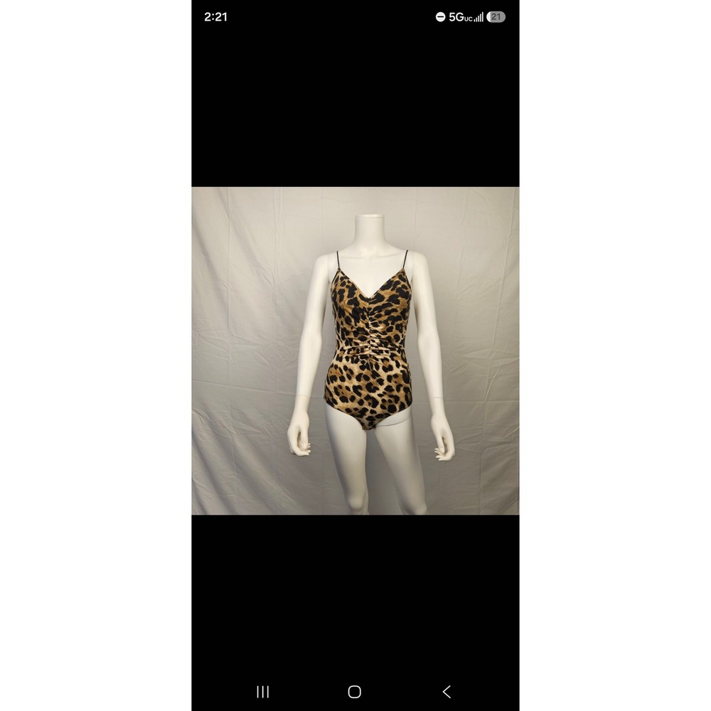Fashion Nova Womens Leopard Print Ruched Bodysuit Small Brown Animal